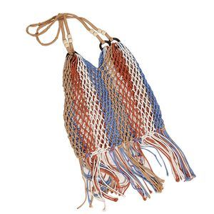 Woven Shoulder Bag Long Tassel Beach Bag Crochet Mesh Tote Bag Uwu ^-^